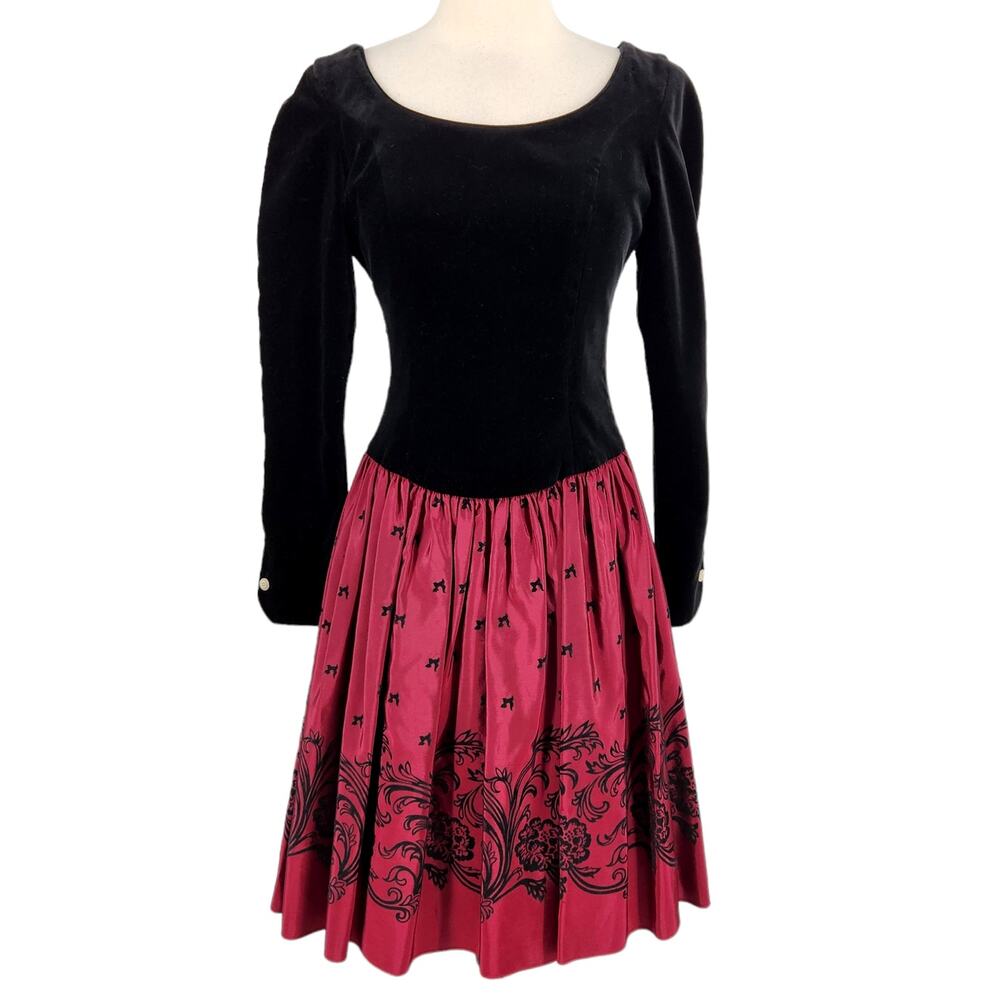 Vintage 80s Laura Ashley Velvet and Taffeta Dress